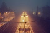 A foggy street in the late night or early morning.