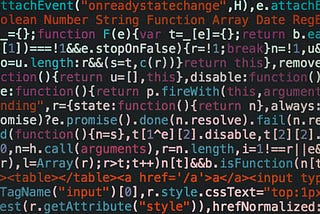 A computer screen filled with lines of programming language code.