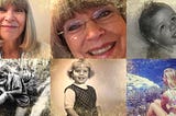A collage of six photos of the author from early age to fairly recent.