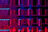 metal bars lit with purple to red gradient
