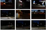 3 by 3 grid of thumbnail night photos to show variety of tripod compositions