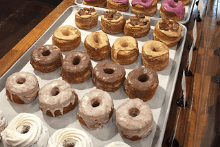 Rows of colored frosted donuts. Could you resist?