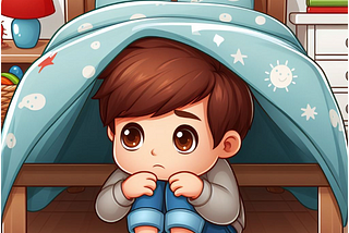 Image of a young boy hiding under his bed.