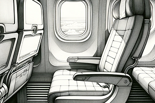 Pencil drawing of airplane seat.