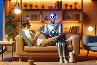 A man opening up to his AI therapist — Picture generated using DALL-E