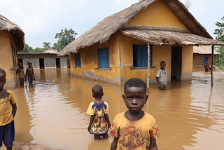 Children in a flooded village