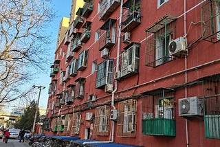 Red brick old residential buildings in Beijing in the 1970s and 1980s