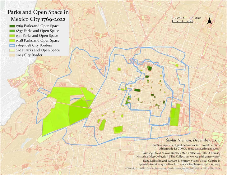 A Mapped History of Parks and Public Squares in Mexico City: 1769–2022