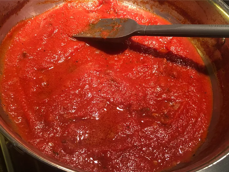 Tomato Sauce in the pan.