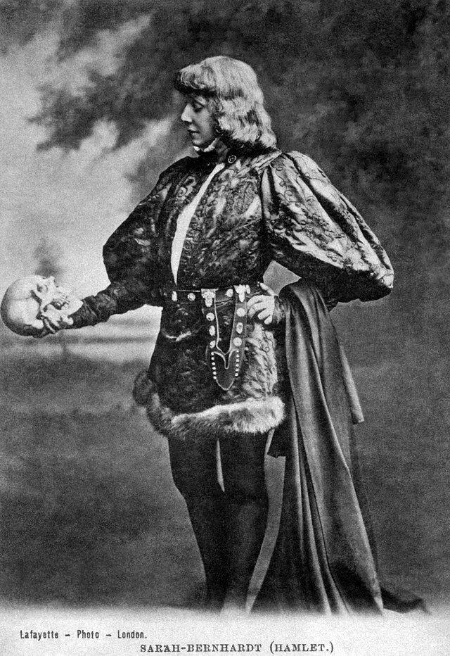 Sarah Bernhardt performing Hamlet in the titular role, London, June 1899